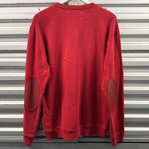 MAISON MARGIELA Red Leather Elbow Patch Sweatshirt Sz IT 48 AW14 Cotton